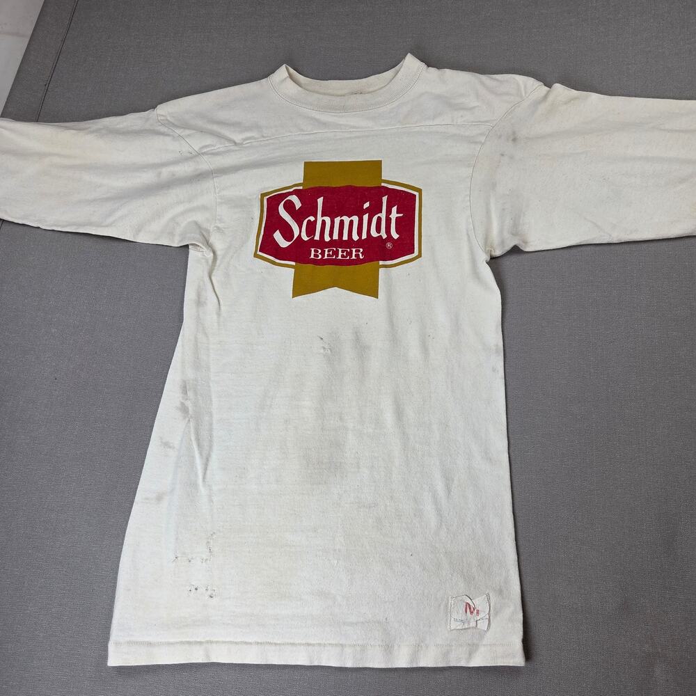 Vintage 1980s Schmidt Beer NI USA 3/4 Sleeve Promo T Shirt Mens Medium M